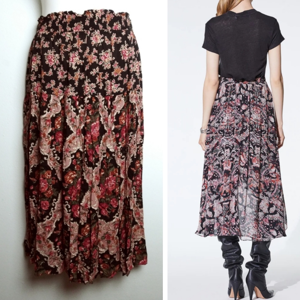 Michelle Stuart Tiered Vintage Y2k Floral Midi Skirt Size L Broomstick